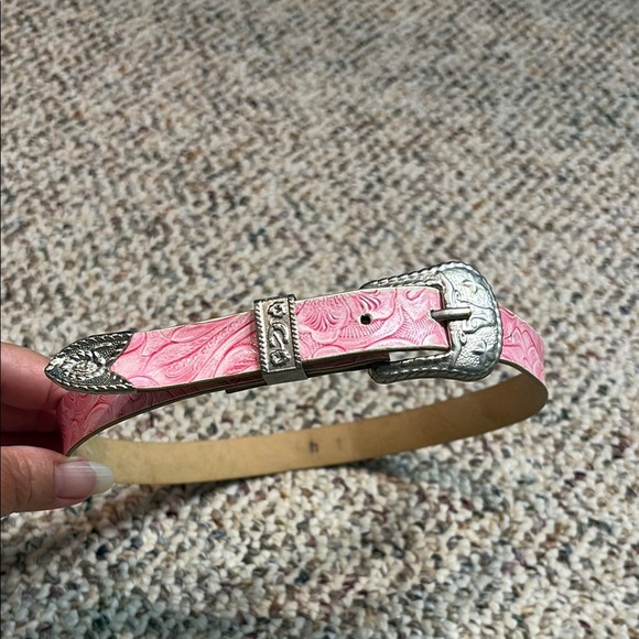 None Other - Girls Pink Embossed Western Style Belt with Silver Buckle. Size 4